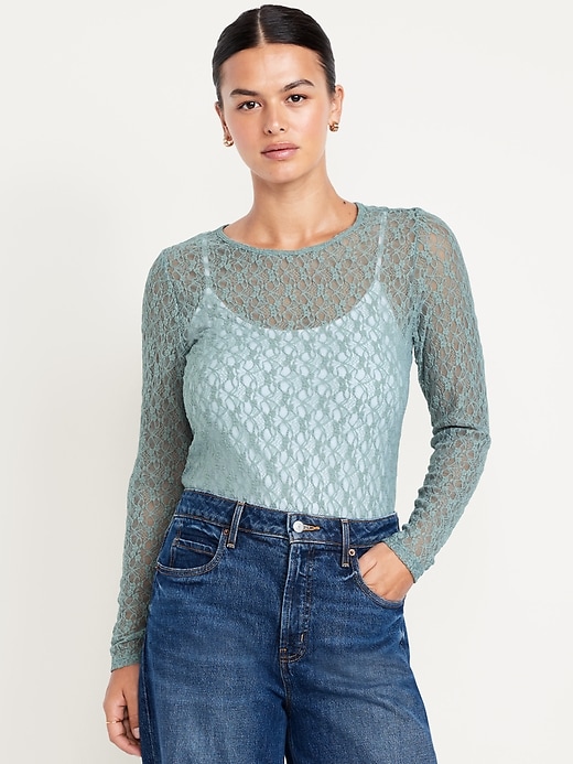 Image number 5 showing, Long-Sleeve Lace Crew-Neck Top