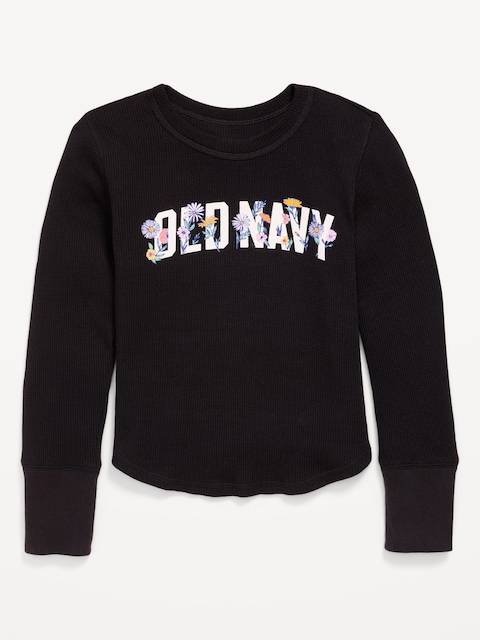 T-shirt en tricot isotherme à manches longues et à logo imprimé pour fille - Noir De Jais