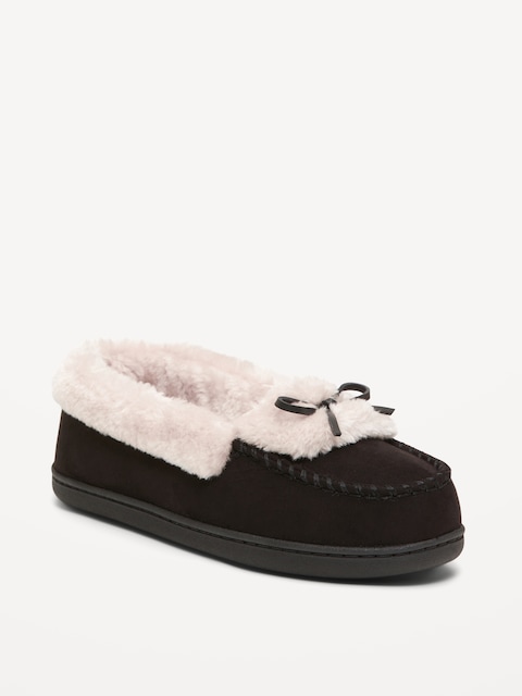 Cozy-Lined Moccasin Slippers for Women - Black