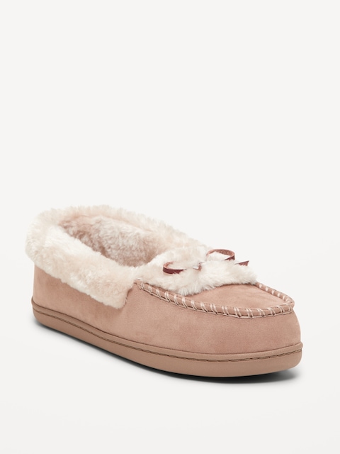 Cozy-Lined Moccasin Slippers for Women - Light Brown