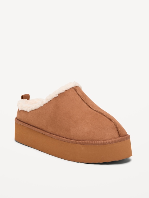 Platform Mule Slippers for Women - Faux-Suede Chestnut
