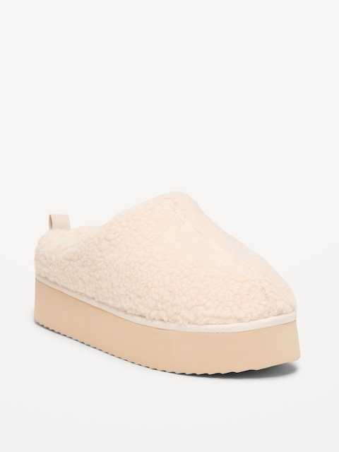 Platform Mule Slippers for Women - Sherpa Natural White