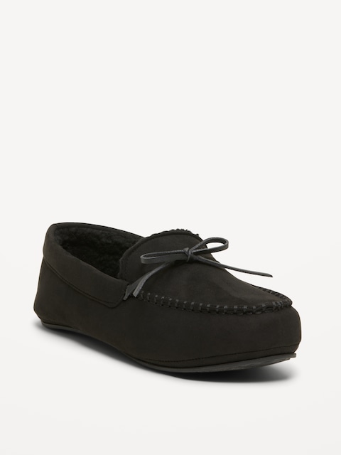 Faux-Suede Sherpa-Lined Moccasins for Men - Black