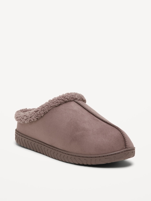 Faux-Suede Sherpa-Lined Clog Slippers for Men - Mushroom