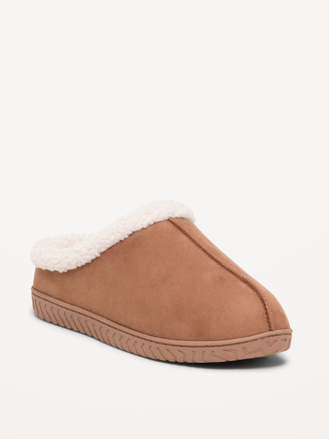 Faux-Suede Sherpa-Lined Clog Slippers for Men - Tan