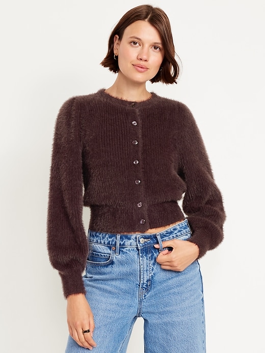 Image number 1 showing, Cropped Eyelash Cardigan Sweater
