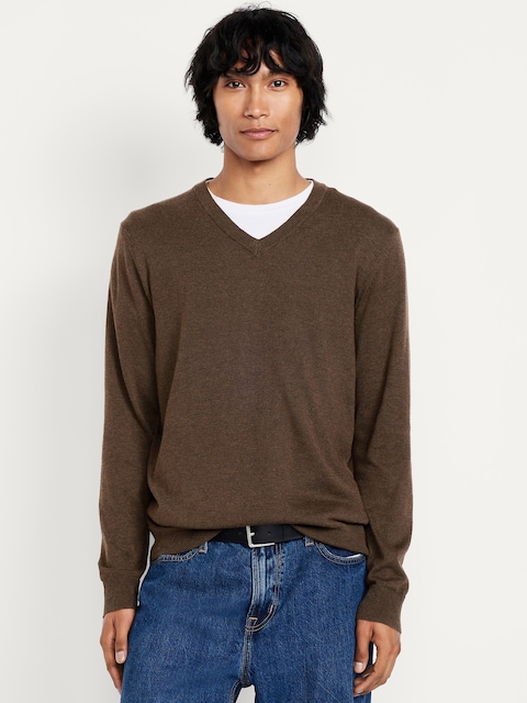 V-Neck Sweater - Brown Heather