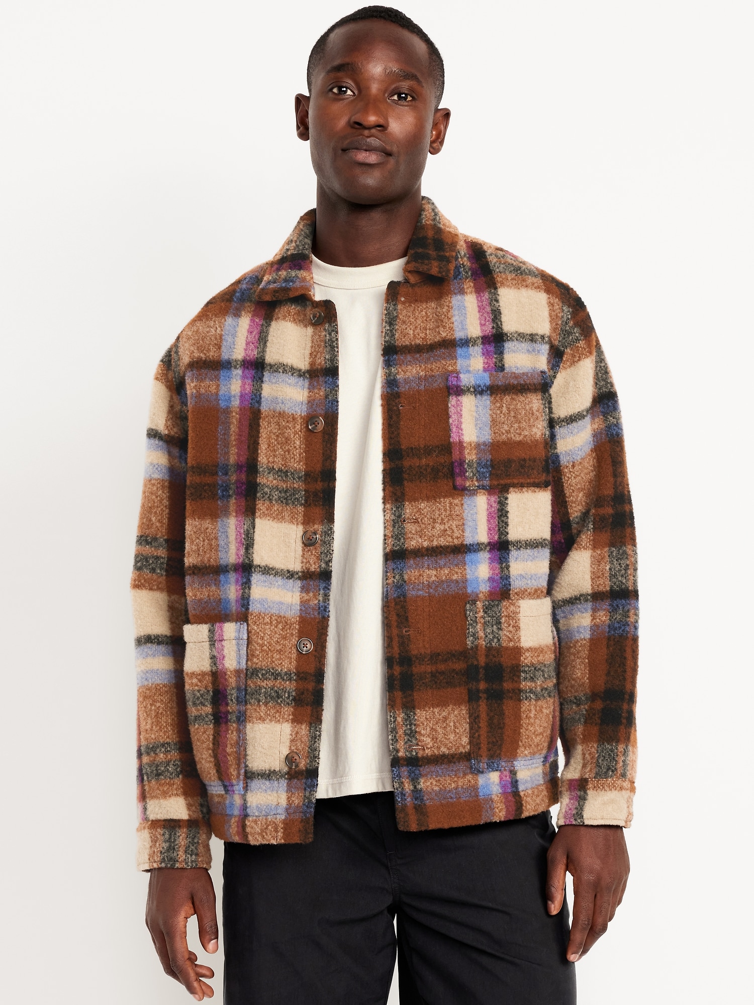 Wool-Blend Plaid Chore Jacket