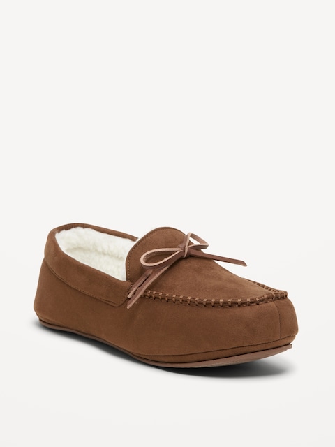 Faux-Suede Sherpa-Lined Moccasins for Men - Spiced Saffron