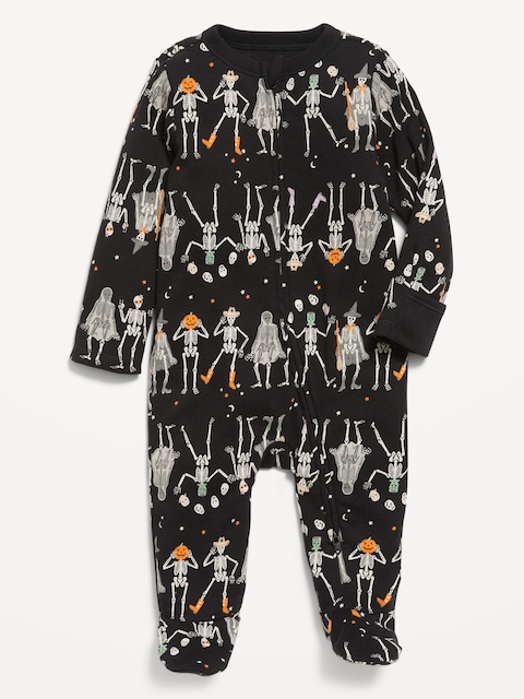 2-Way-Zip Sleep & Play Footed One-Piece for Baby - Skeleton Black (Match The Fam!)