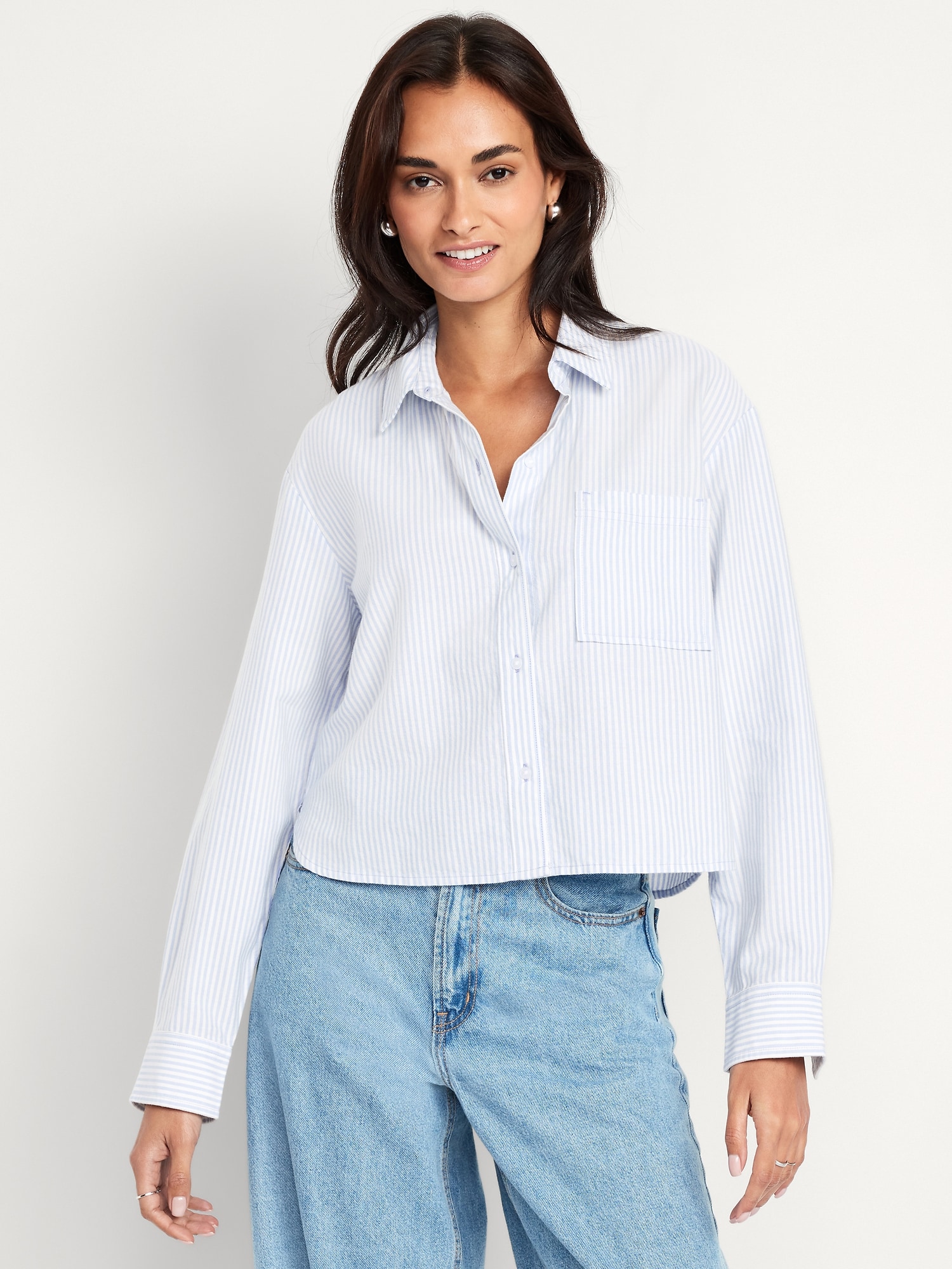 Cropped Button-Down Oxford Shirt