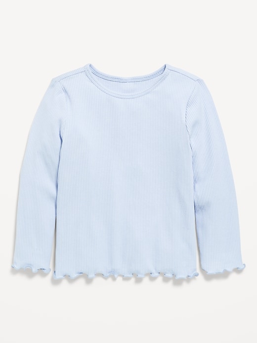 View large product image 1 of 1. Long-Sleeve Lettuce-Edge Ribbed T-Shirt for Toddler Girls