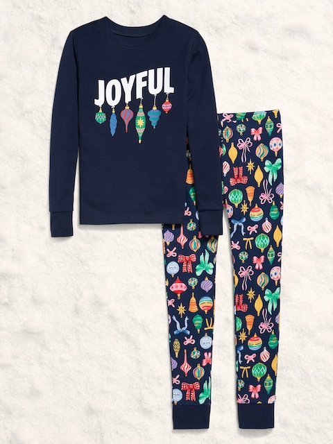 Gender-Neutral Snug-Fit Graphic Pajama Set for Kids - Ornaments (Match The Fam!)