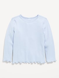Image number 1 showing, Long-Sleeve Lettuce-Edge Ribbed T-Shirt for Toddler Girls