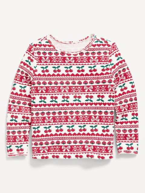 T-shirt douillet gaufré à motif à manches longues pour toute-petite fille - Jacquard Rouge