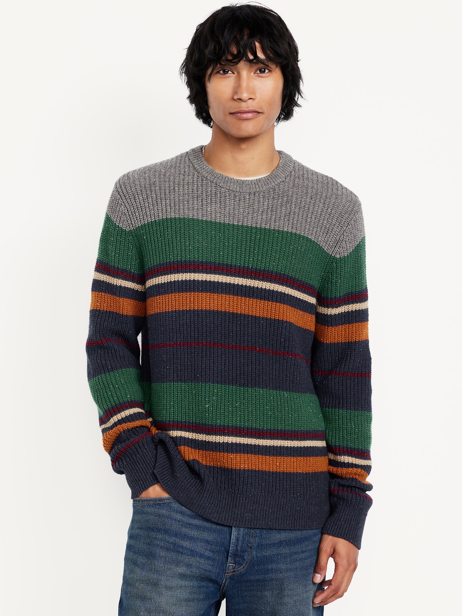 Wool-Blend Crew-Neck Striped Sweater
