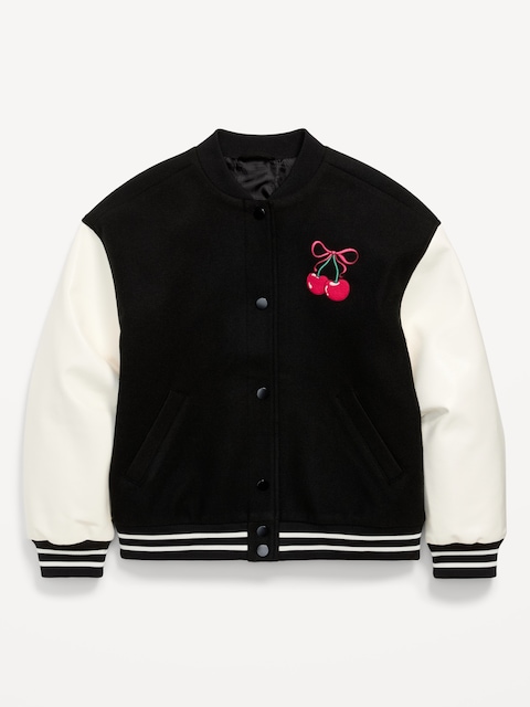 Blouson aviateur ample style universitaire à devant boutonné pour garçon - Noir De Jais