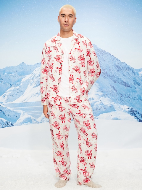 Printed Flannel Pajama Set for Men - Santa And Reindeer (Match The Fam!)