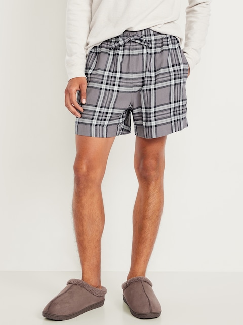 Plaid Flannel Boxer Shorts -- 5-inch inseam - Gray Plaid