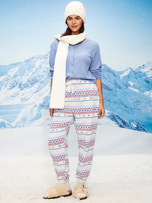L'image numéro 5 présente Pantalon de pyjama style jogging à taille haute en flanelle à motif pour femme