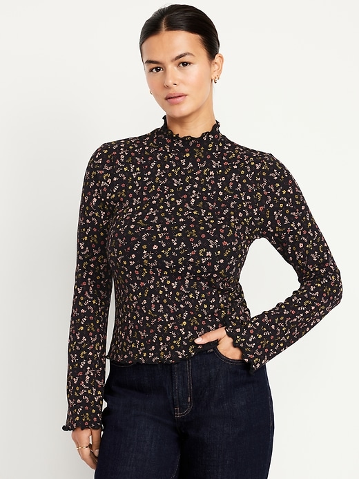 Image number 4 showing, Mock-Neck Lettuce-Edge Rib Top