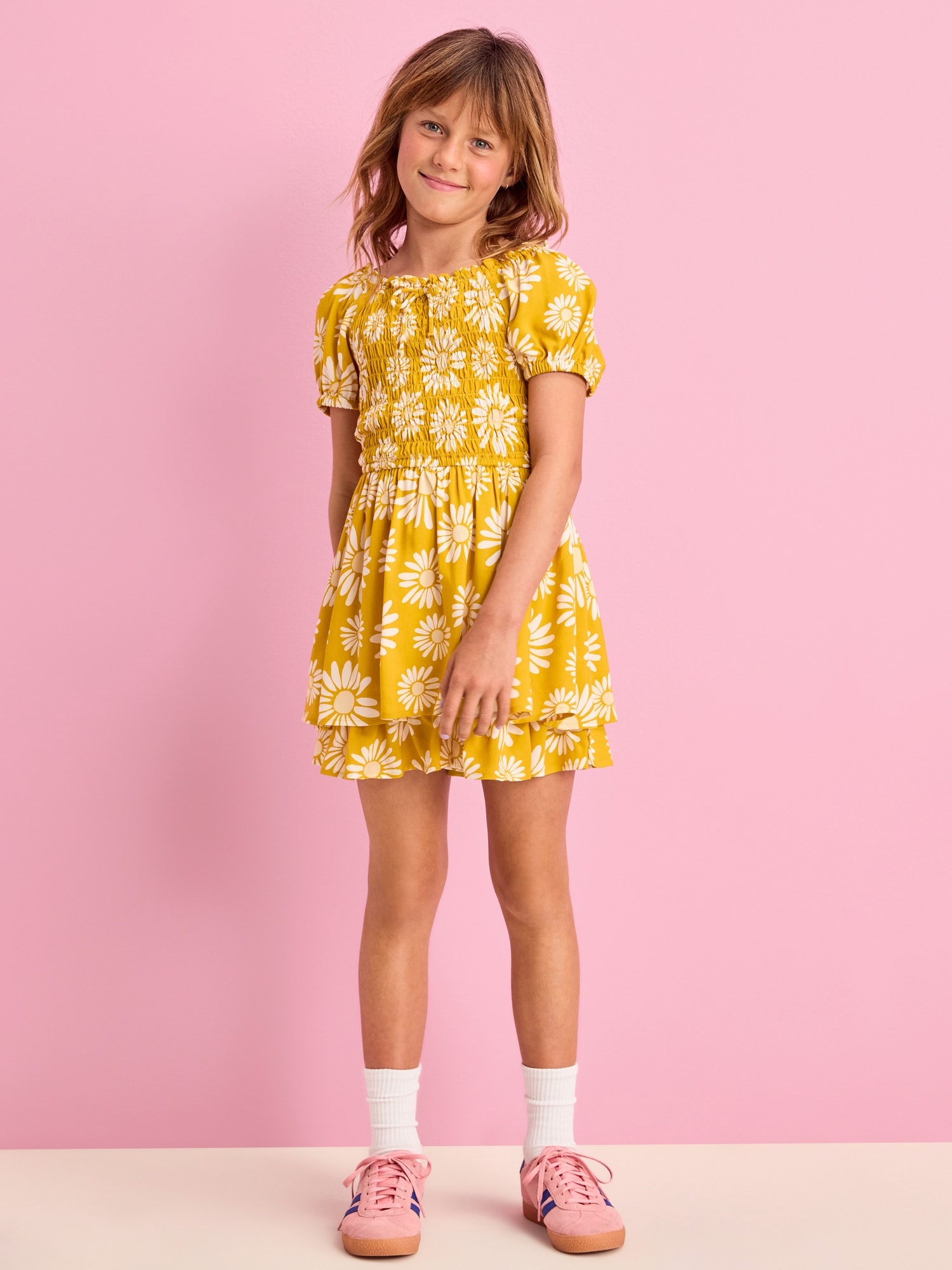 Printed Puff-Sleeve Smocked Dress for Girls