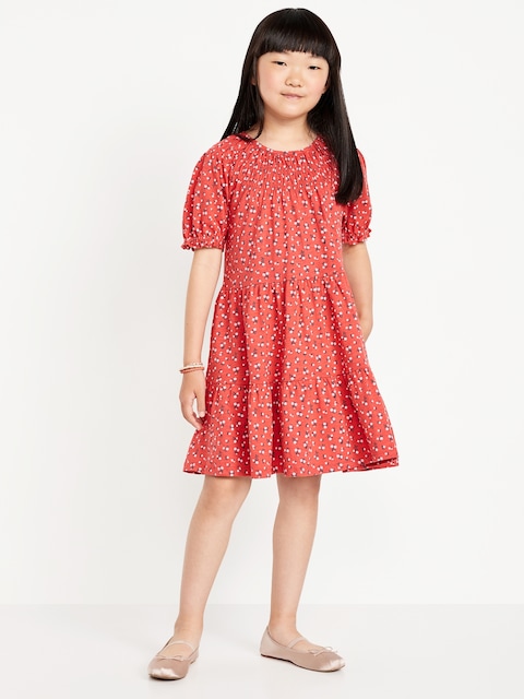 Printed Short-Sleeve Swing Dress for Girls