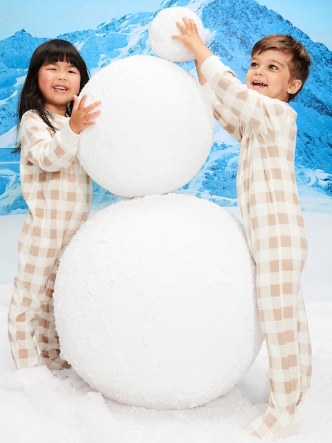 2-Way-Zip Microfleece Pajama One-Piece for Toddler & Baby - Neutral Plaid (Match The Fam!)