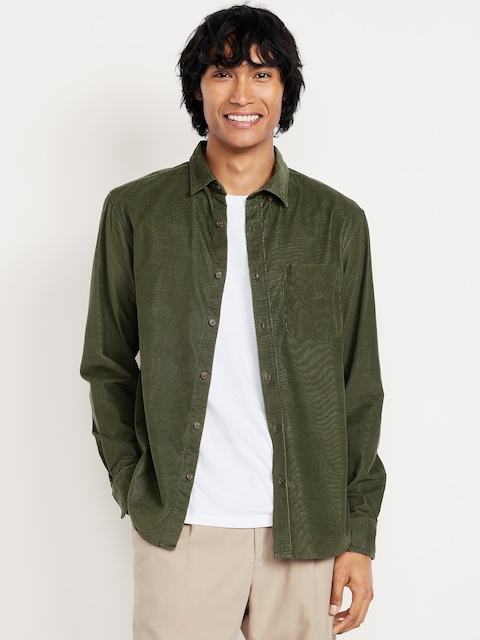Chemise passe-partout de coupe classique en velours côtelé - Vert Mousse