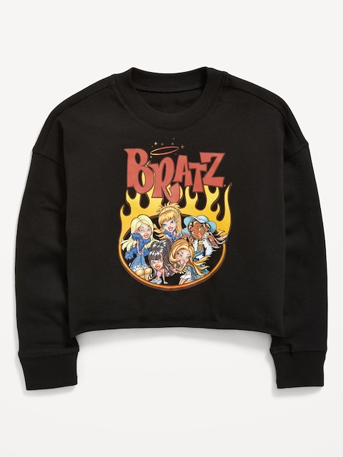 Bratz™ Long-Sleeve Cropped Graphic T-Shirt for Girls - Black Jack