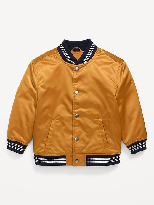 L'image numéro 2 présente Blouson aviateur ample en satin à devant boutonné pour tout-petit garçon