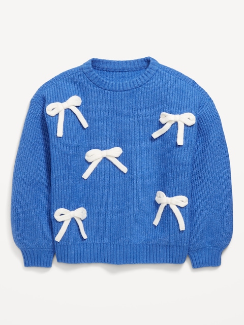 SoSoft Oversized Textured Bows Sweater for Girls - Cornflower Blue