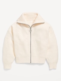 Image number 2 showing, SoSoft Collared Zip-Front Sweater for Girls