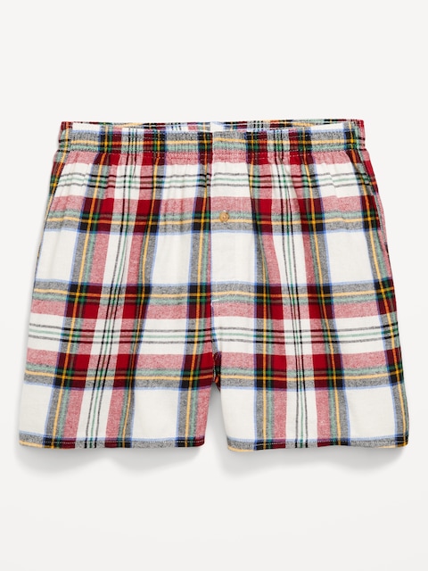 Printed Flannel Boxer Shorts - White Tartan