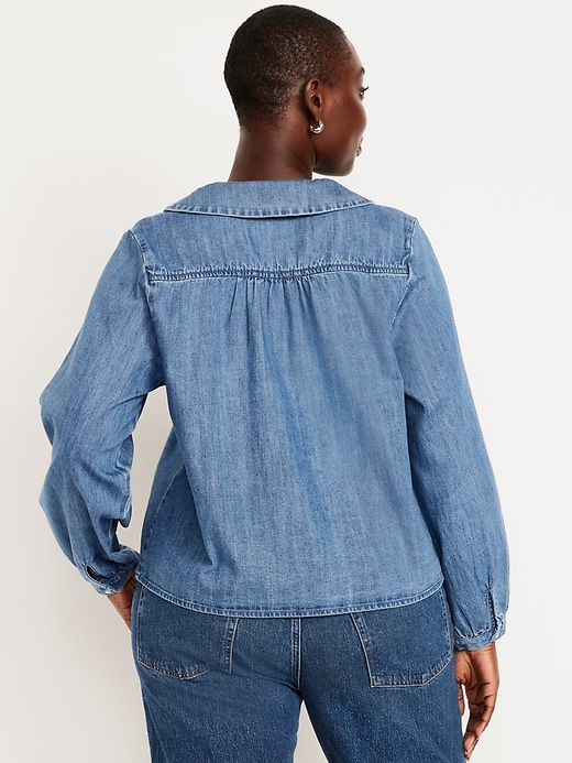 Image number 4 showing, Long-Sleeve Button-Down Cropped Denim Shirt