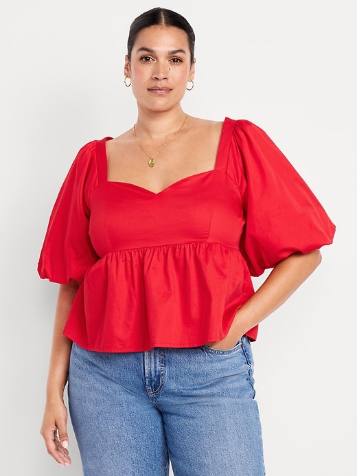 Image number 6 showing, Puff-Sleeve Poplin Peplum Top