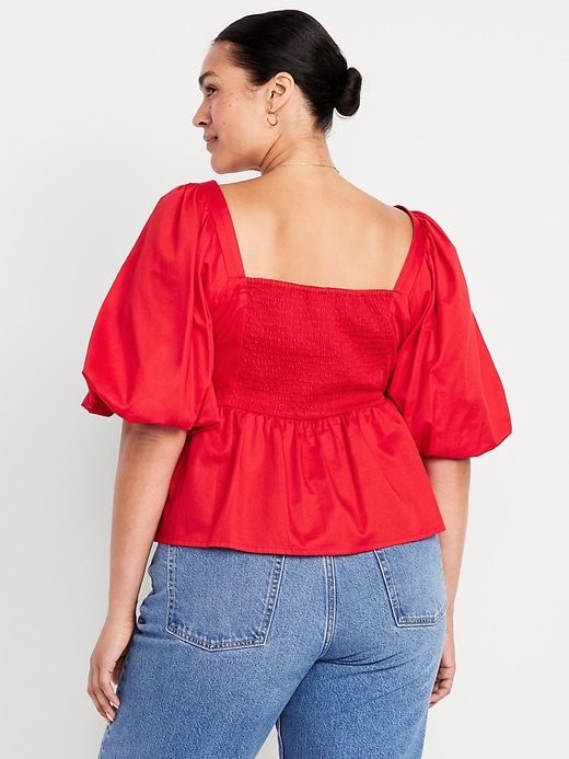 Image number 7 showing, Puff-Sleeve Poplin Peplum Top