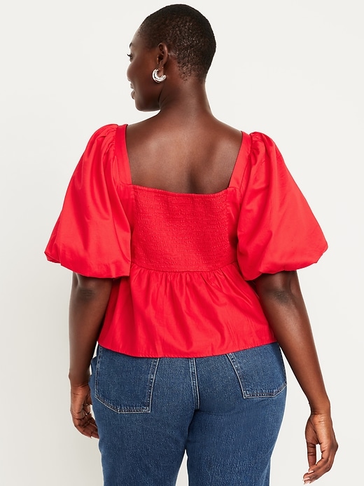 Image number 5 showing, Puff-Sleeve Poplin Peplum Top