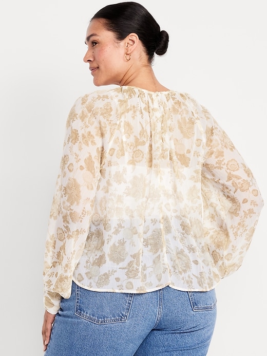 Image number 8 showing, Shirred Chiffon Long-Sleeve Top