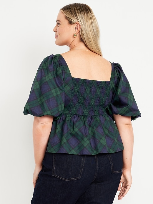 Image number 8 showing, Puff-Sleeve Plaid Poplin Peplum Top