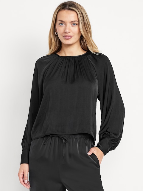 Satin Shirred Top - Black Jack
