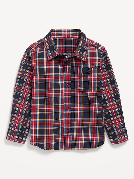 Image number 2 showing, Long-Sleeve Plaid Poplin Pocket Shirt for Toddler Boys
