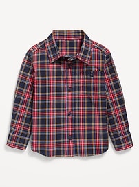 Image number 2 showing, Long-Sleeve Plaid Poplin Pocket Shirt for Toddler Boys
