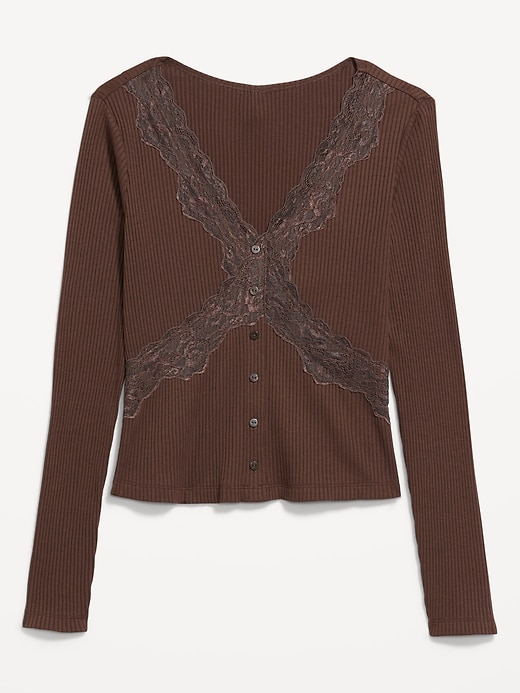Image number 5 showing, Lace-Trim V-Neck Ribbed Top