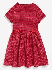 L'image numéro 3 présente Robe ajustée et évasée à manches courtes et à smocks avec boucles pour fille