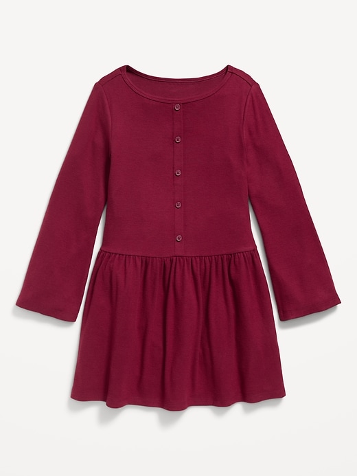 L'image numéro 1 présente Robe ajustée et évasée à manches longues et devant boutonné pour fille