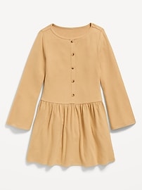 L'image numéro 3 présente Robe ajustée et évasée à manches longues et devant boutonné pour fille