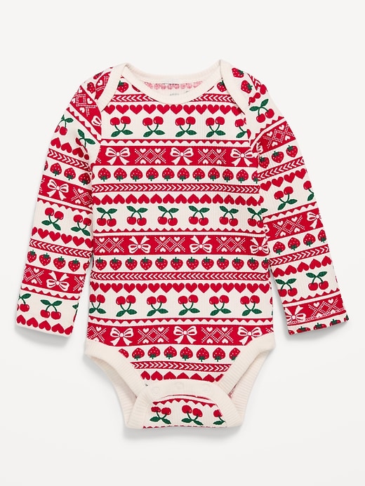 Image number 1 showing, Printed Long-Sleeve Ribbed Bodysuit for Baby