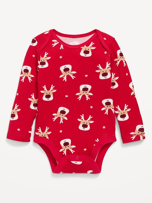 Image number 1 showing, Printed Long-Sleeve Ribbed Unisex Bodysuit for Baby