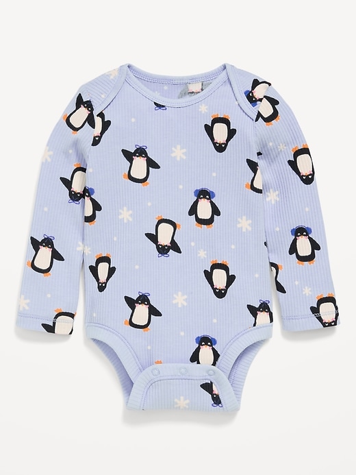 Image number 1 showing, Printed Long-Sleeve Ribbed Unisex Bodysuit for Baby